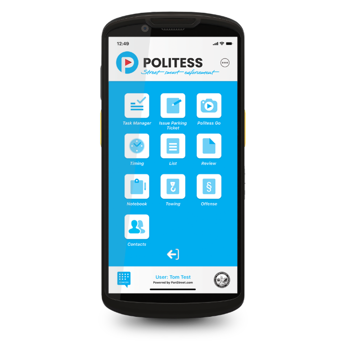 Mobile device with Politess module start screen